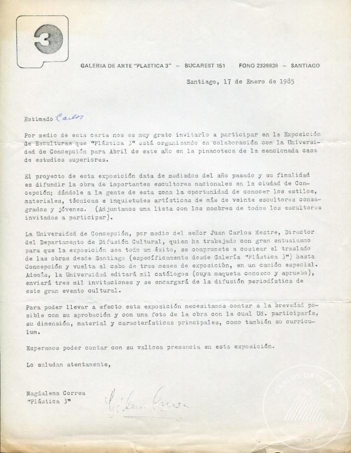 Carta de Magdalena Correa a Carlos Ortúzar